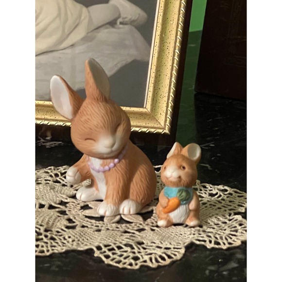 Vintage Avon "Mother's Love" Bunny Rabbit Figurines 1990s Brown Rabbits - Picture 2 of 7